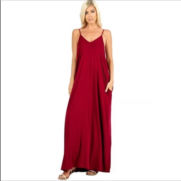CABERNET ADJUSTABLE STRAPS LOOSE CAMI MAXI DRESS - Picture 2 of 4
